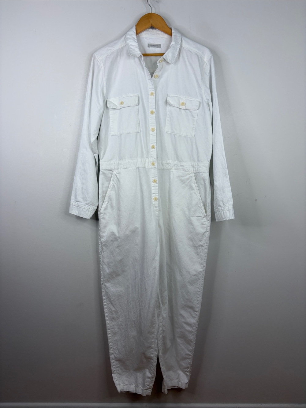 Outerknown Jumpsuit Women Medium White Organic Cotton Linen Coverall Boiler Suit